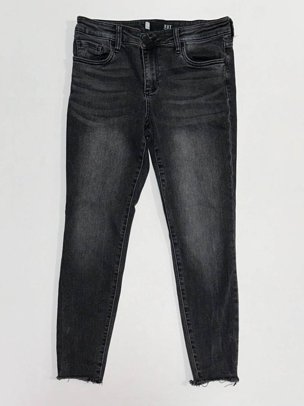 KUT from the Kloth Connie Ankle Skinny Jeans Raw Hem Size 8 Black Soft Denim